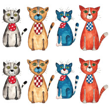 Waterproof Cute Cat Temporary Tattoo Stickers 2 Sheets Blue and Yellow for Men Women Teens