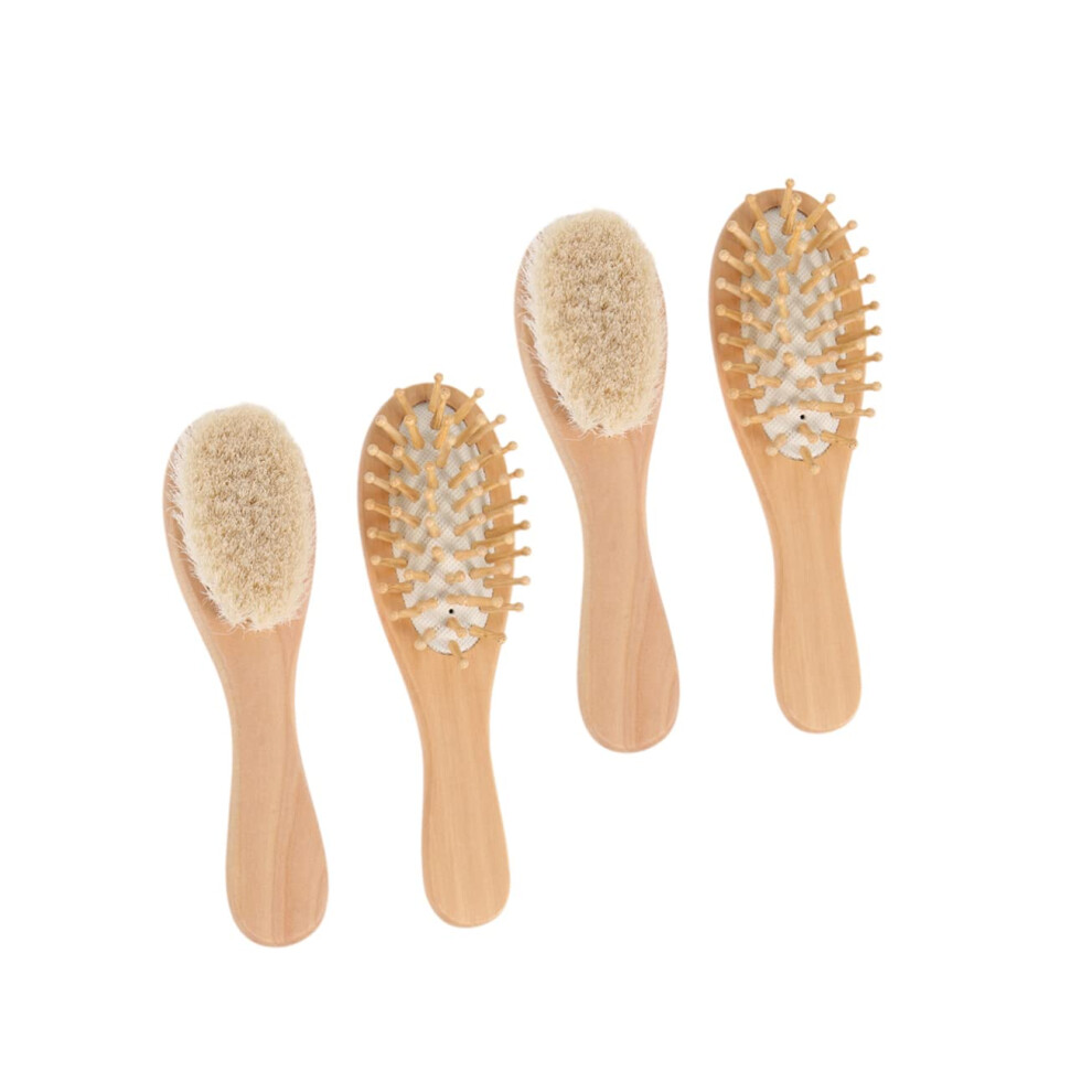 Baby Bath Brush and Shower Scalp Massage Comb Set, Wooden Safe Wool Brush for Gentle Infant Care