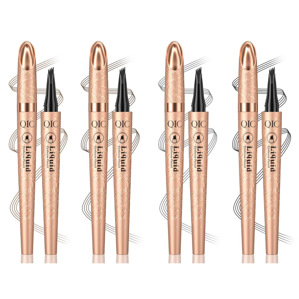 Waterproof MicroFork Eyebrow Pencil, SmudgeProof 4Tip Microblading Brow Pen for Natural Finish