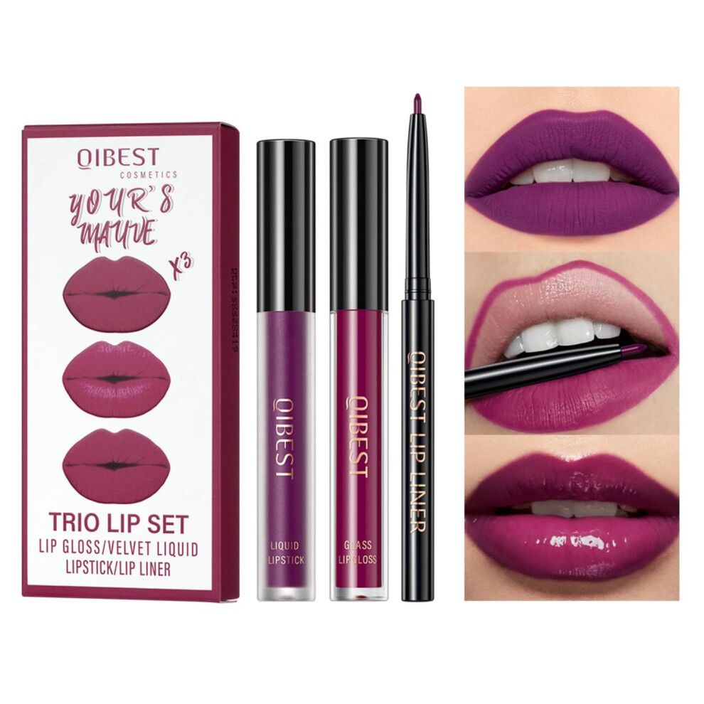 Mauve 3 In 1 Lip Kit With Matte Liquid Lipstick, Hydrating Gloss And Creamy Lip Liner Kit 09 Yours