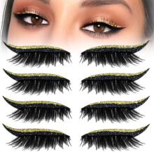 Reusable Glitter Eyeliner and Eyelash Stickers Gold Waterproof Easy Adhesive Sparkling Finish