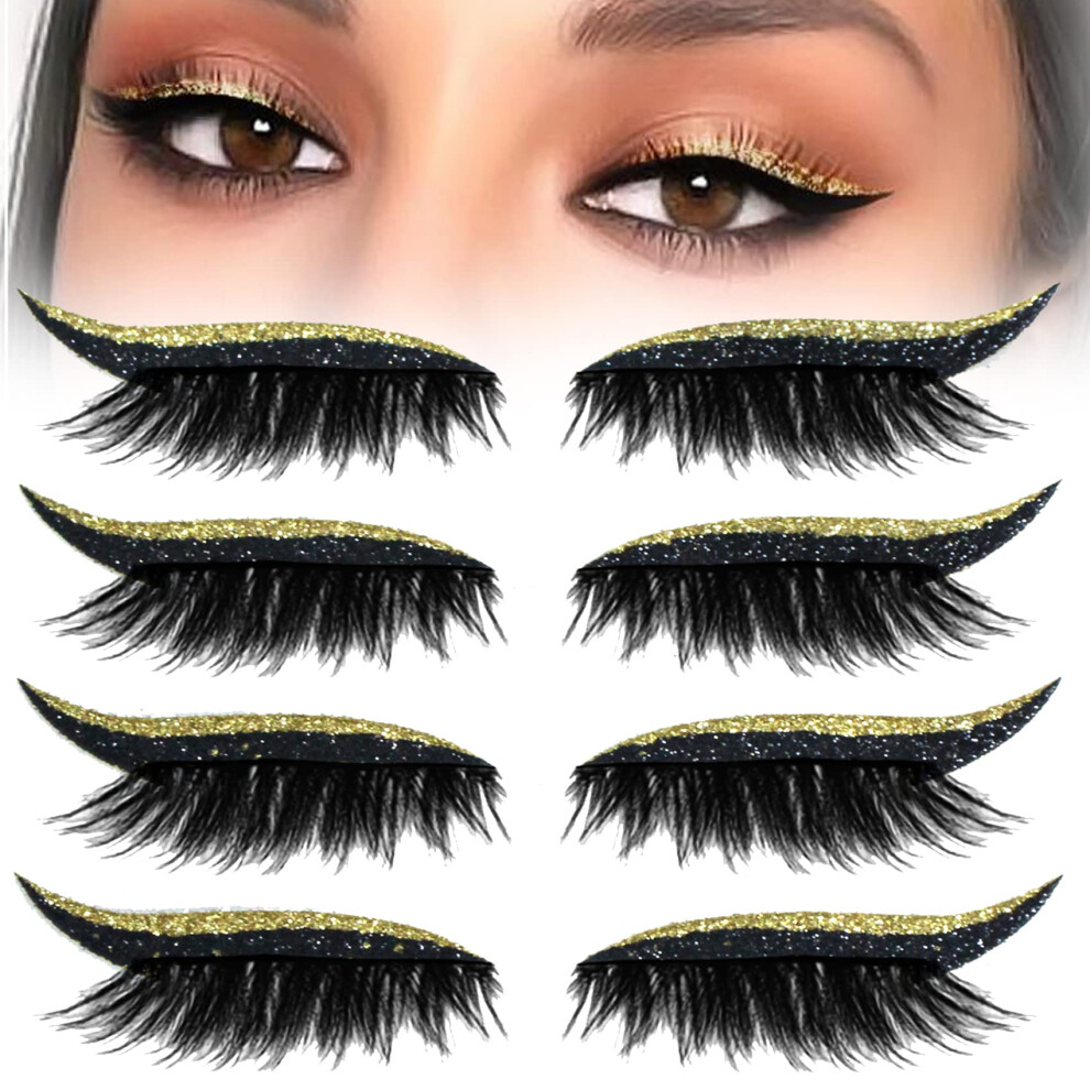 Gold Reusable Glitter Eyeliner And Eyelash Stickers Waterproof Easy Adhesive Sparkling Finish
