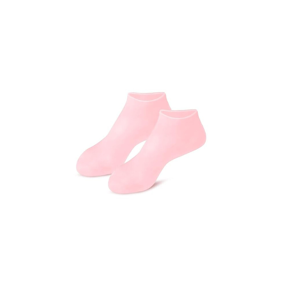 Pink Moisturizing Gel Socks For Dry Cracked Feet, Reusable Silicone Spa Socks For Foot Â