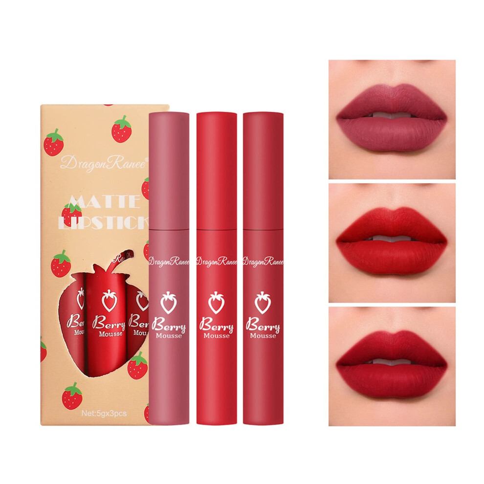 Cream 3 Pcs Nude Matte Liquid Lipstick Set, Long Lasting Waterproof Non Transfer Pigment Lip Gloss For Women