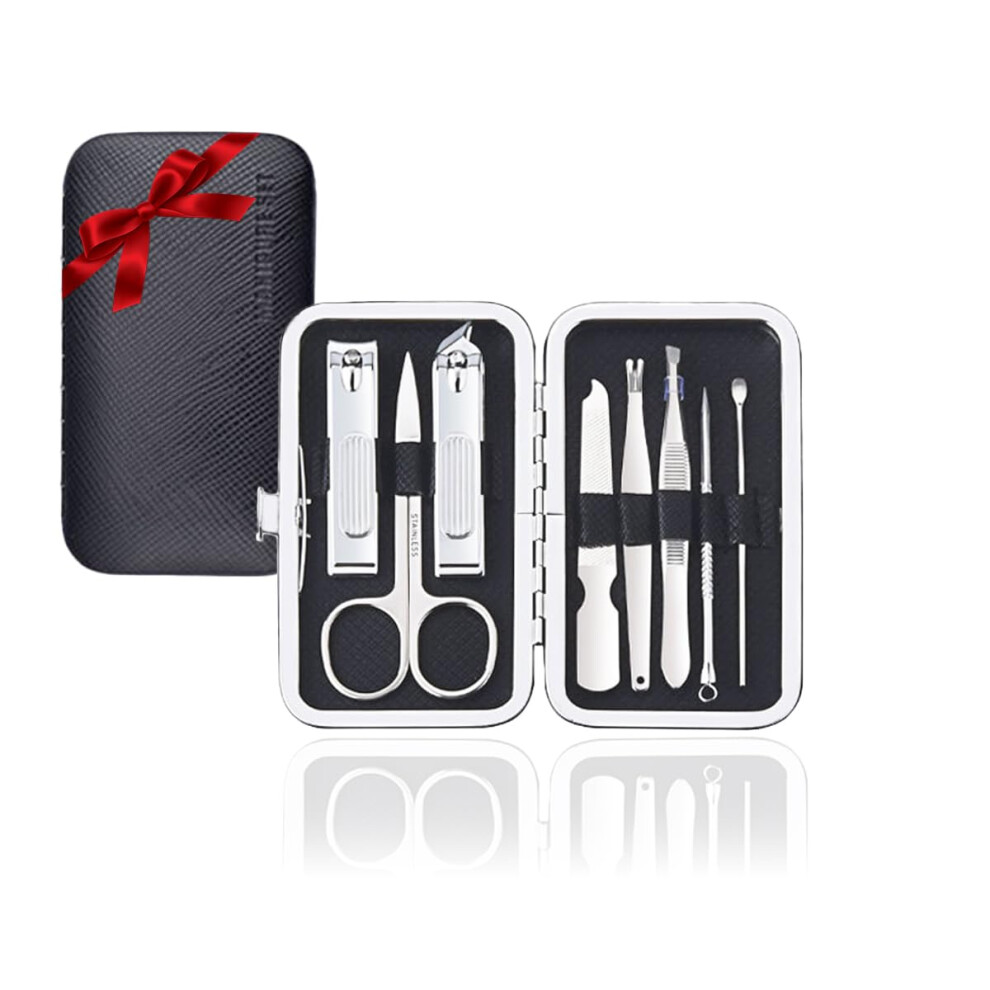 Professional Stainless Steel Nail Clippers Set, 8Piece Manicure Pedicure Grooming Kit with Travel Case