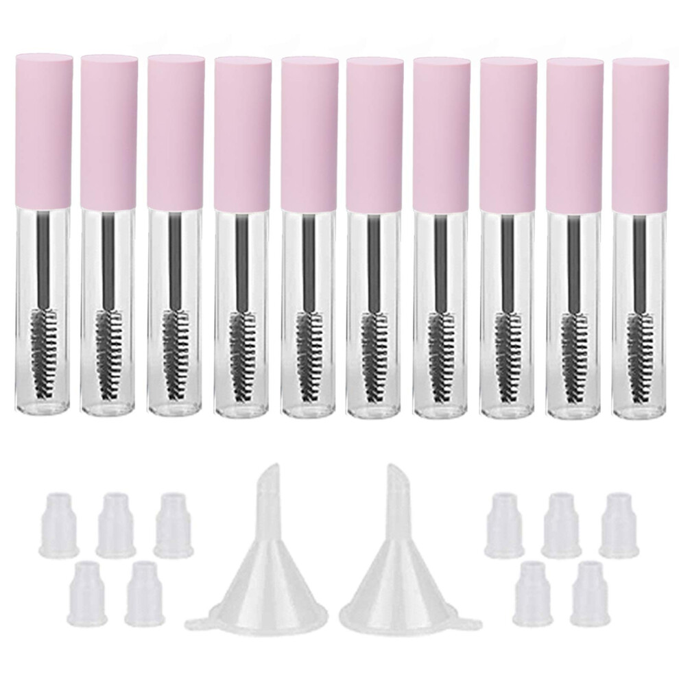 Pink 10Pcs 10Ml Empty Mascara Tubes For Castor Oil With Eyelash Wand Bottles, Funnels And Leakproof Inserts, Matte