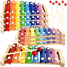 10 Sets Wooden Xylophone for Kids Musical Instrument Set with 20 Mallets Educational Toy for Preschool Toddlers