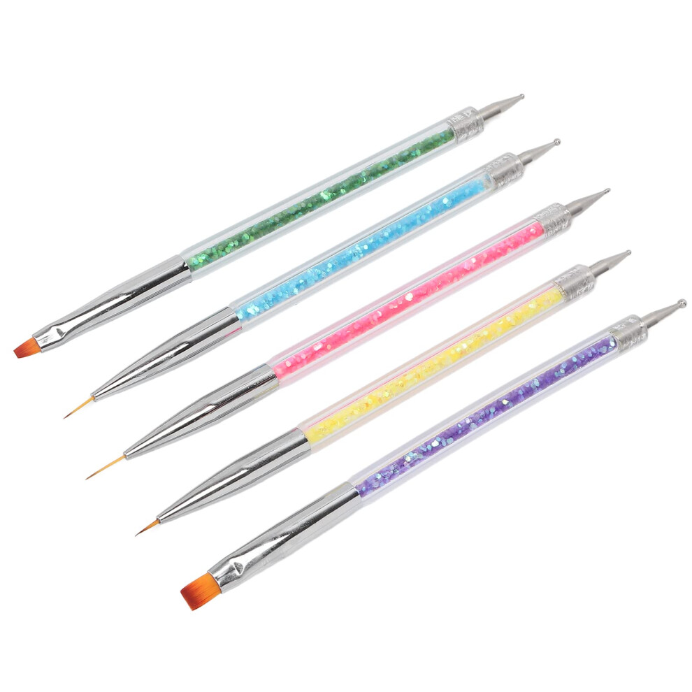 Professional Nail Art Brush Set with Dotting Tools, 5pcs DualEnded Nylon Brushes for Manicure