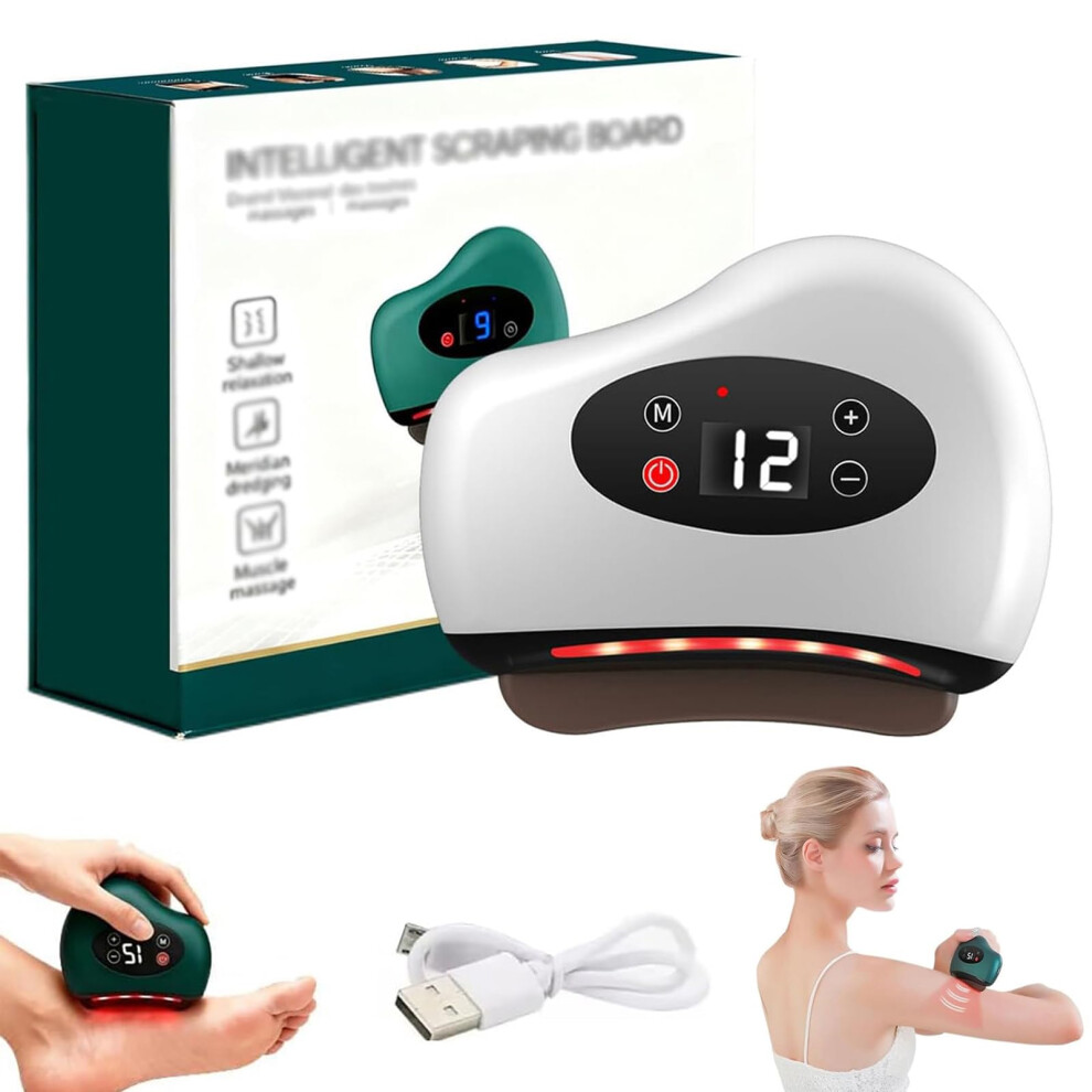 Heated Gua Sha Massager with Red Light and Vibration, Foot Scraper Tool for Deep Tissue Relief, White