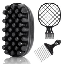Twist Hair Sponge Brush Set with Metal Pick for Afro and Curly Hair, Enhanced 4C Definition