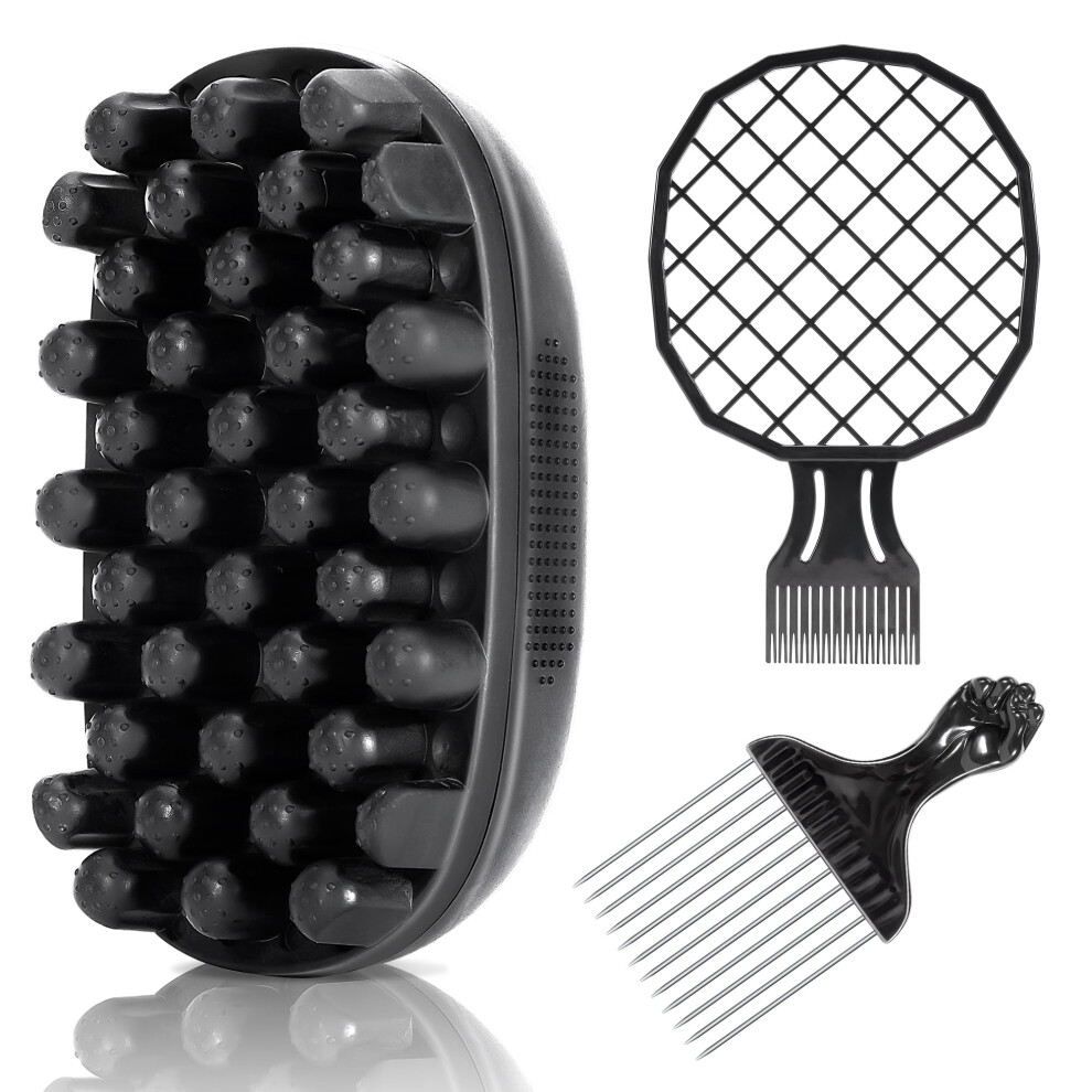 Twist Hair Sponge Brush Set with Metal Pick for Afro and Curly Hair, Enhanced 4C Definition