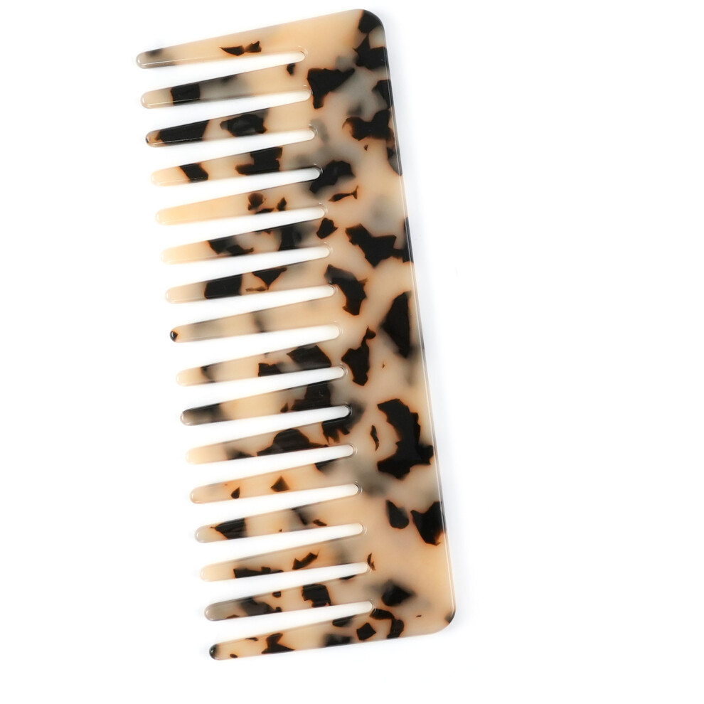 Unisex White Wide Tooth Detangling Comb For Thick Curly Hair, Cellulose Acetate, Wet Or Dry Use, Ivory