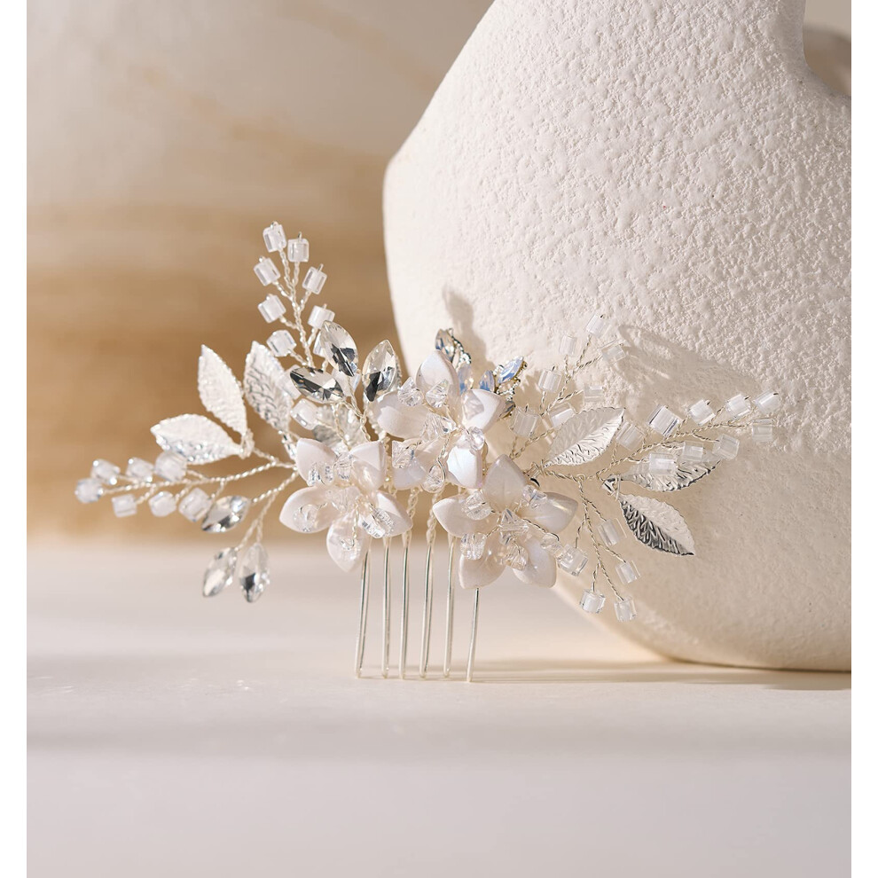 Bridal Hair Comb with Handmade Crystal Flowers, Silver Wedding Hair Accessories for Brides and Bridesmaids