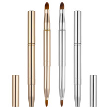 2PCS Retractable Double Ended Lip Brush Set with Lid for Lipstick and Eyeshadow Gold Silver