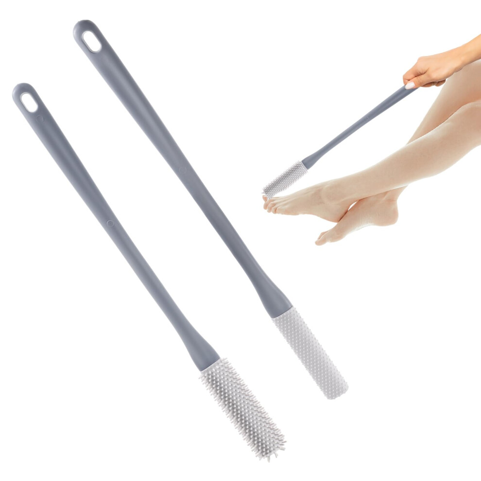 Pink 2Pcs Long Handle Foot Scrubber For Shower With Gentle Silicone Bristles, Toe Gap Cleaning Brush For Elderly Seniors