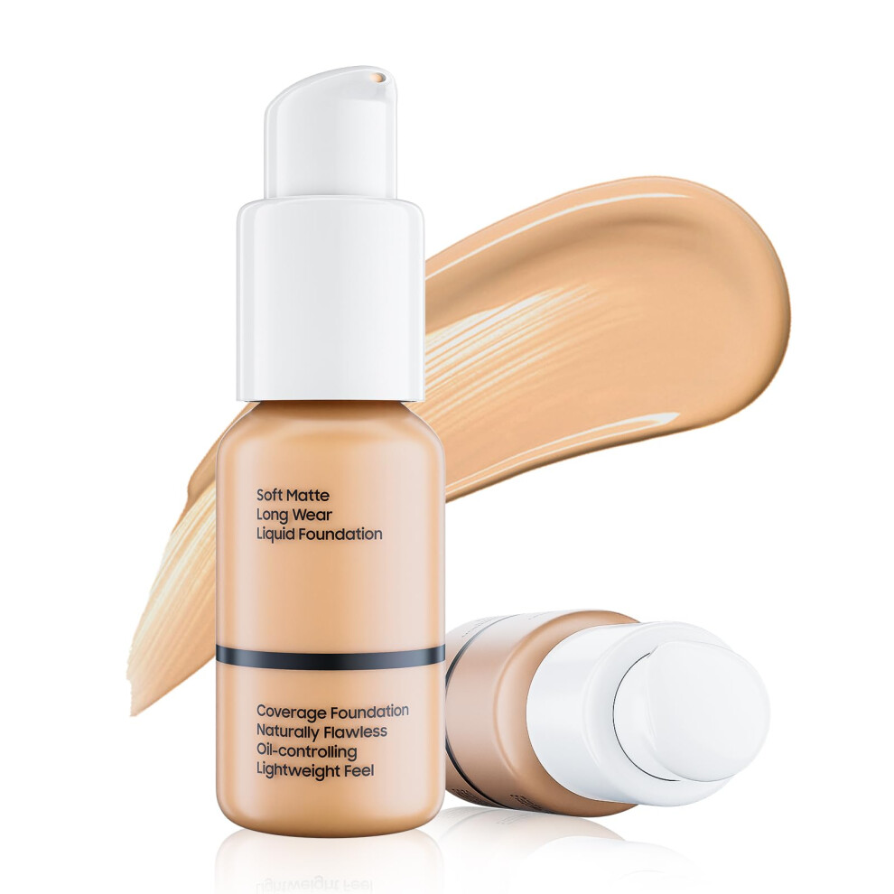 Beige Matte Full Coverage Liquid Foundation Buff 1 Fl Oz Waterproof Longlasting Oil Control