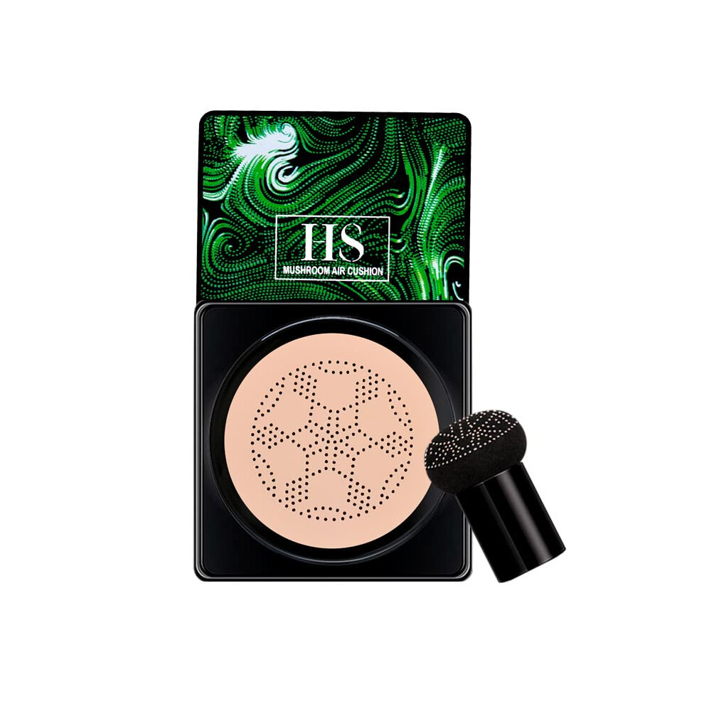 Cream/Ivory Cc Liquid Foundation With Mushroom Head Sponge, Long Lasting Oil Control, Natural Coverage