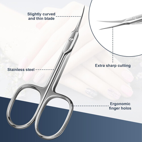 Cuticle Scissors Extra Fine Curved Blade with Precision Tip Professional Manicure Scissors Silver 1