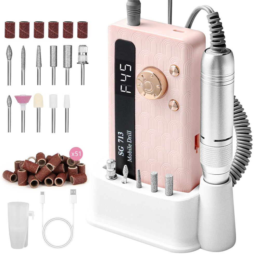 Electric Nail Drill 45000RPM Rechargeable Professional Nail File Kit with 11 Bits for Acrylic Nails