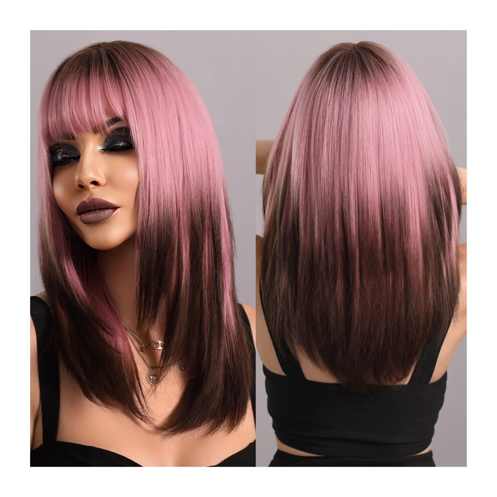 Synthetic Wig Heat Resistant Ombre Black White Curly Middle Part Cosplay Wig for Women