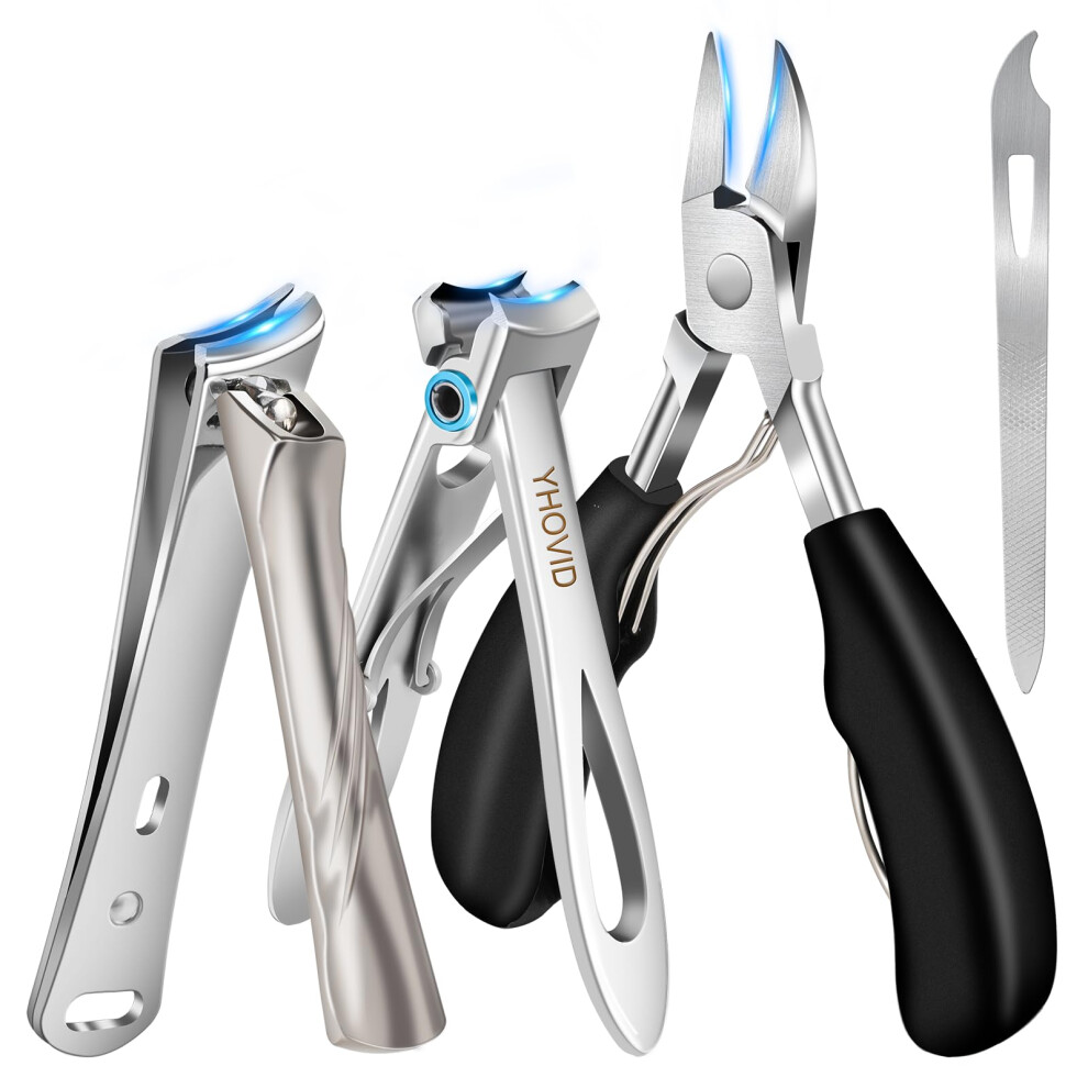 Professional Toenail Clippers for Thick Nails Seniors, Wide Jaw with Catcher, Long Handle Curved Blade