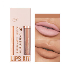 Matte Liquid Lipstick and Lipliner Set 2PCS Waterproof Long Lasting Nontransfer Velvety Finish H02