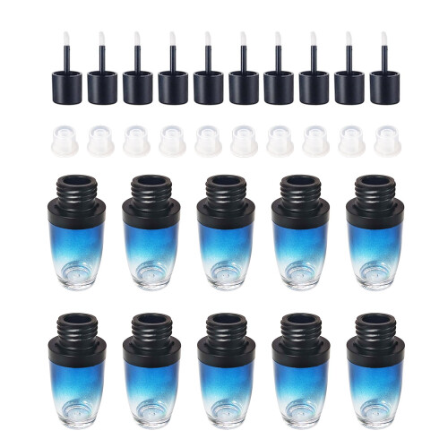 10 Pack 8ml Empty Lip Gloss Tubes with Wand, Transparent Gradient Blue Refillable Containers
