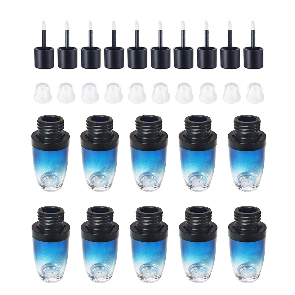 Blue 10 Pack 8Ml Empty Lip Gloss Tubes With Wand, Transparent Gradient Refillable Containers