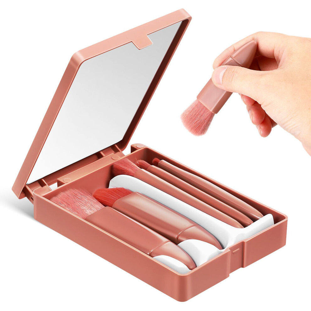 Makeup Brush Set with Soft Nylon Bristles for Foundation and Eyeshadow, Compact Travel Kit for Women