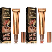 Contour Beauty Wand Liquid Contour Stick with Cushion Applicator, Long Lasting Matte Finish, Dark Brown and Peach Pink