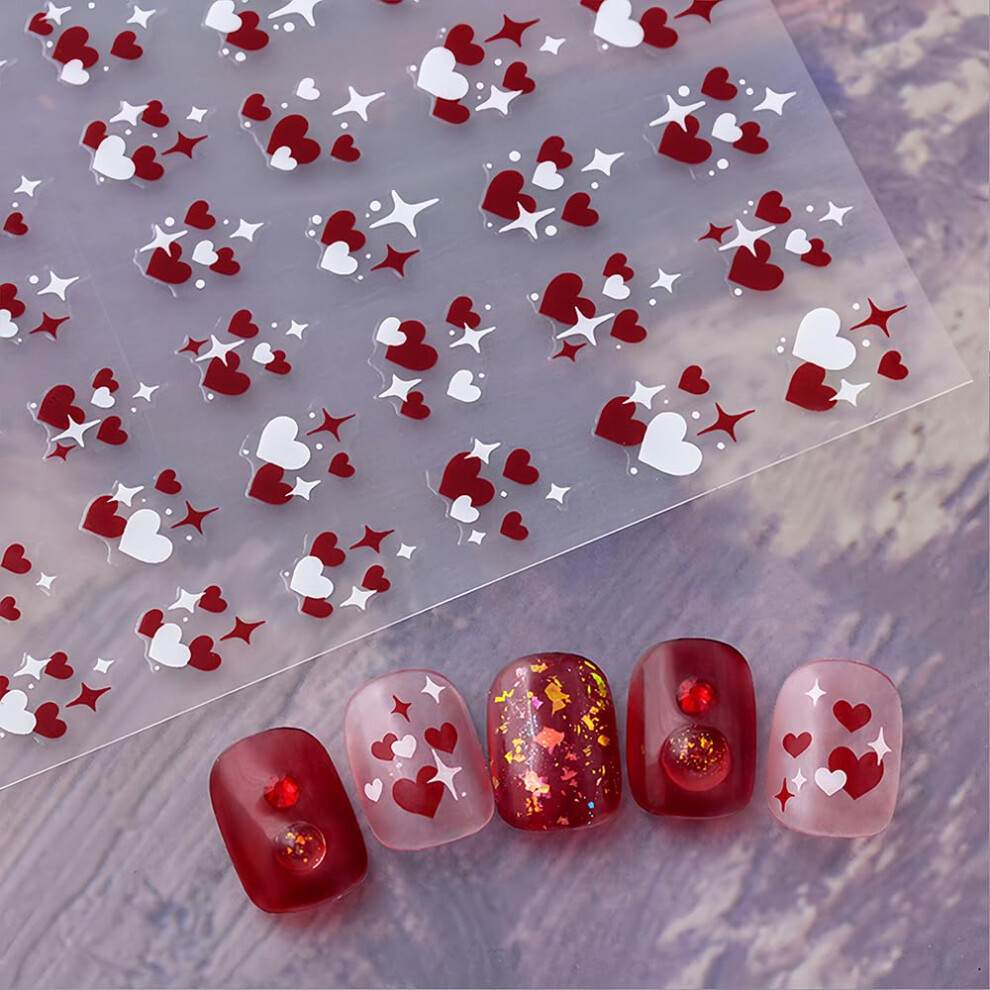 Valentine's Day Nail Stickers 3D SelfAdhesive Romantic Heart Designs for Women DIY Manicure 6PCS