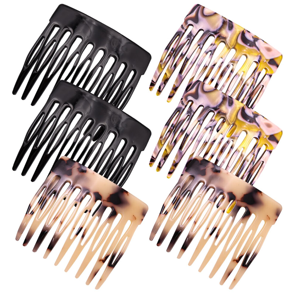 Unisex Black 6 Pcs French Hair Combs Strong Hold Small Side Combs For Women, Elegant Twist Styling Accessories (, Tortoise Shell, Acetate)