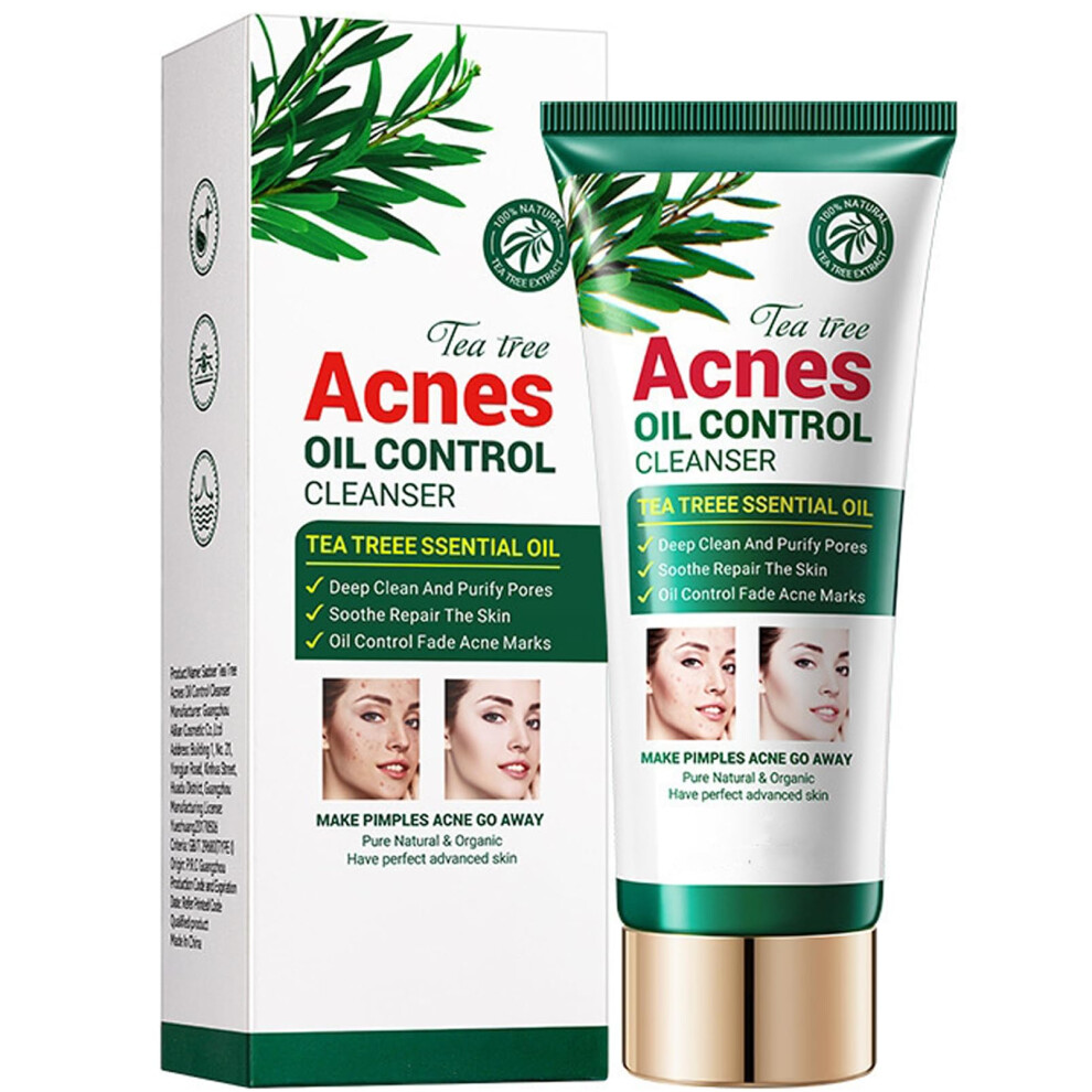 Tea Tree Face Wash for Acne and Oil Control with Green Tea Extract, Gentle Cleanser for Men and Women