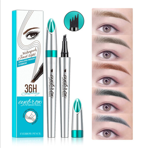 Microblading Eyebrow Pen 4 Fork Tip Waterproof Sweatproof Long Lasting Natural Look Reddish Brown 1