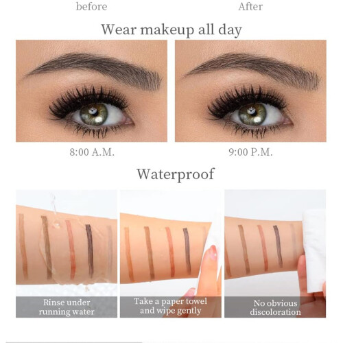 Microblading Eyebrow Pen 4 Fork Tip Waterproof Sweatproof Long Lasting Natural Look Reddish Brown 2