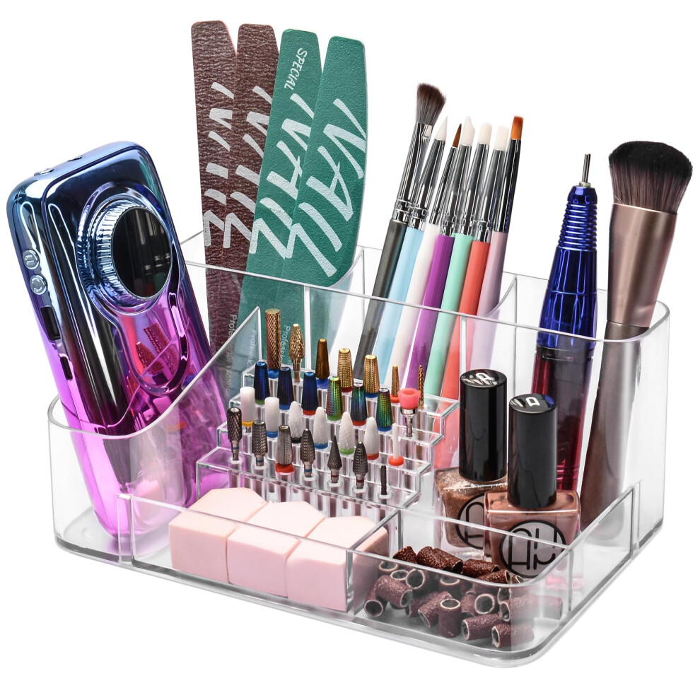 Nail Drill Bit Holder 28 Holes Transparent Acrylic Organizer Box for Manicure Tools