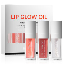 Lip Gloss Set of 3 Hydrating Tinted Lip Oil with Brush and Mirror for Longwear Glossy Finish