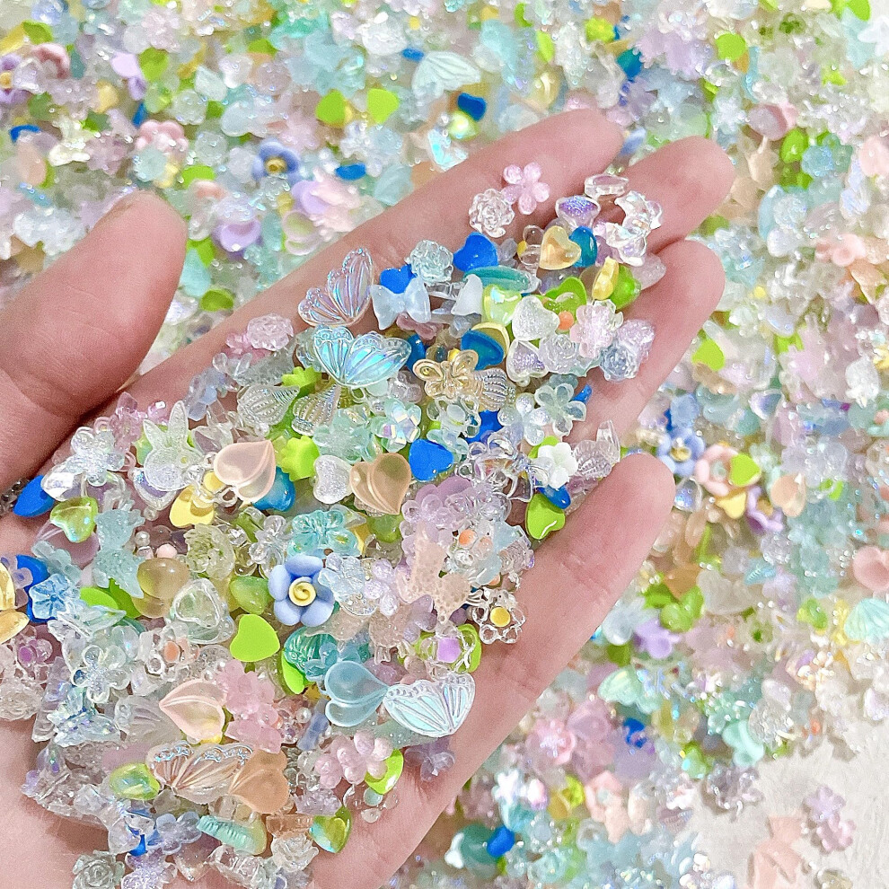 250pcs 3D Nail Charms Set, Assorted Resin Butterfly Flower Heart Bow Manicure Decorations for DIY