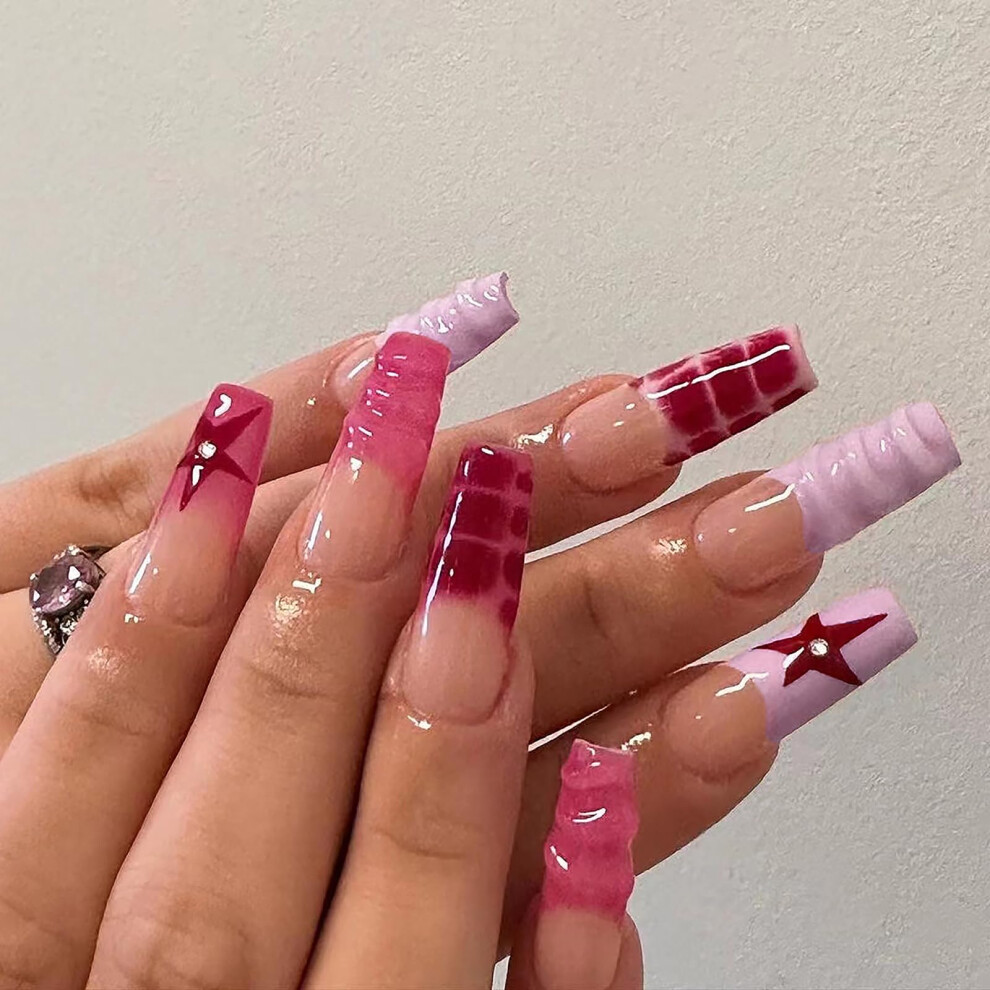 Cat Eye Coffin Press on Nails 24pcs Reusable Acrylic False Nails with Glue Salon Finish