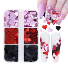 Valentine's Day Heart Nail Art Glitter 6 Grids Red and Pink Sequins for Manicure and Crafts