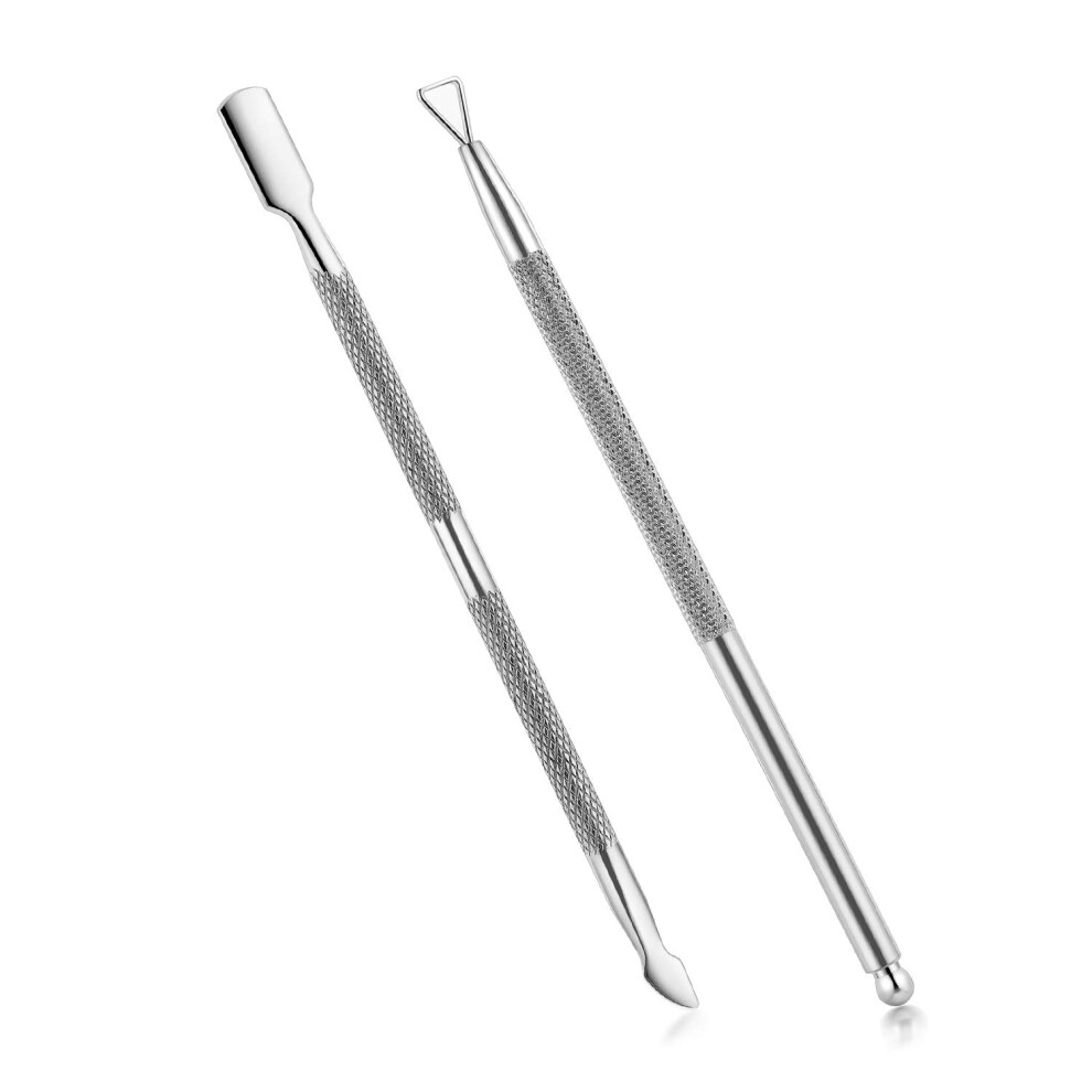 2PCS Stainless Steel Cuticle Pusher and Remover Set with Ergonomic Grip for Manicure Pedicure