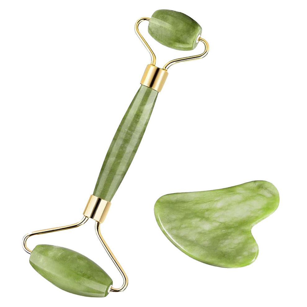 Jade Roller and Gua Sha Set for Skincare Routine, Reduce Puffiness and Wrinkles, Easy to Clean
