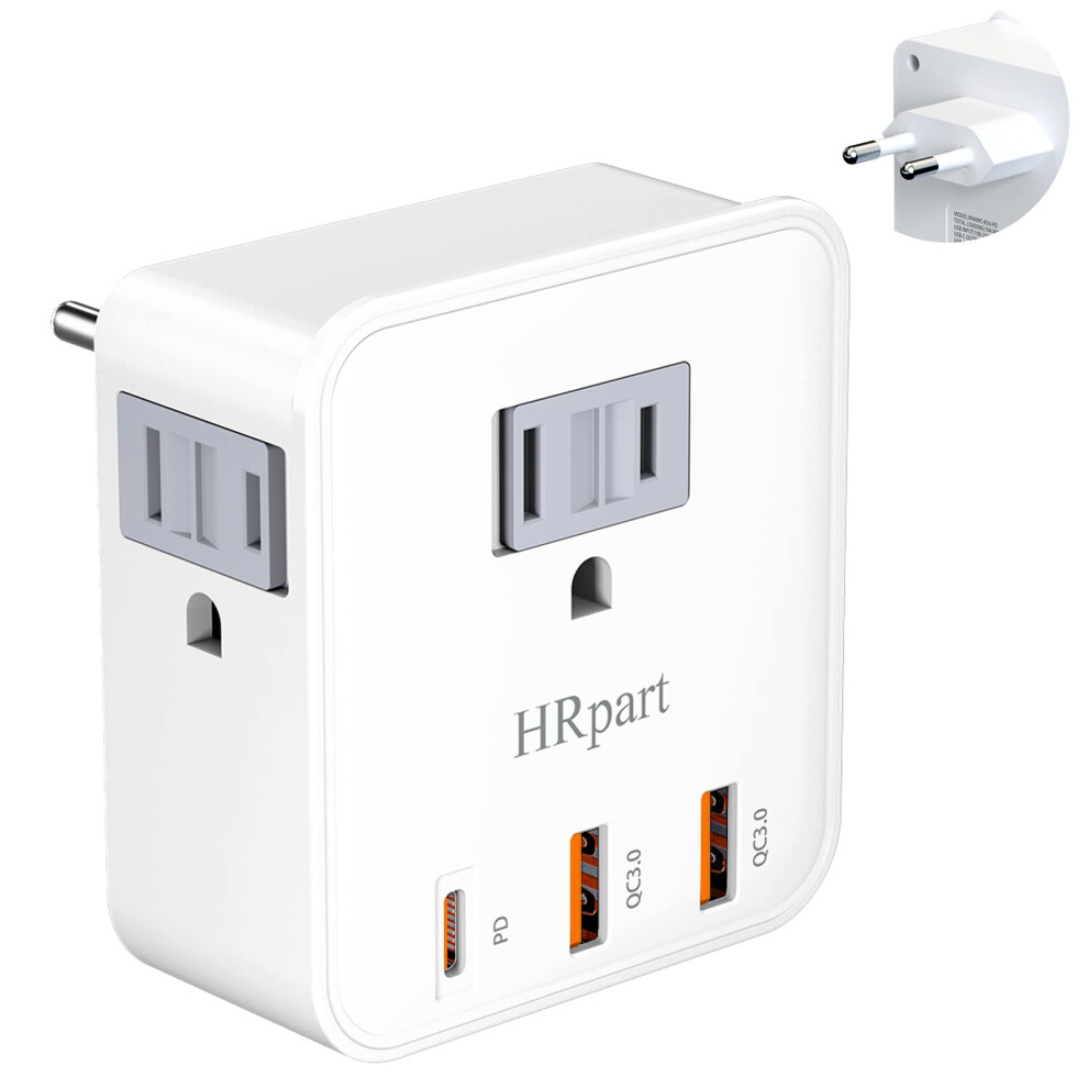 European Travel Plug Adapter With 20W Usbc And Usba Fast Charging, Us To Europe Type C Converter 9070919067037