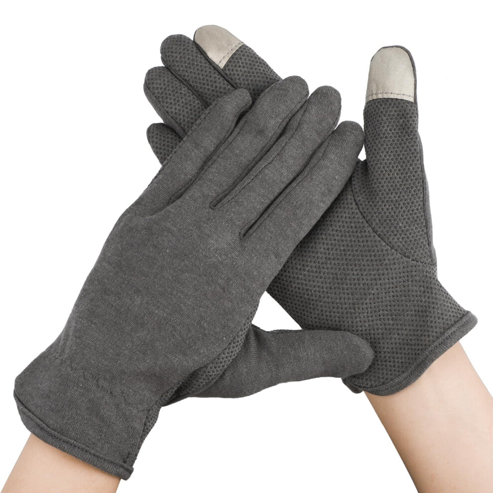 Gray Cotton Touchscreen Moisturizing Gloves Overnight For Dry Hands With Nonslip Grip, 6 Pairs