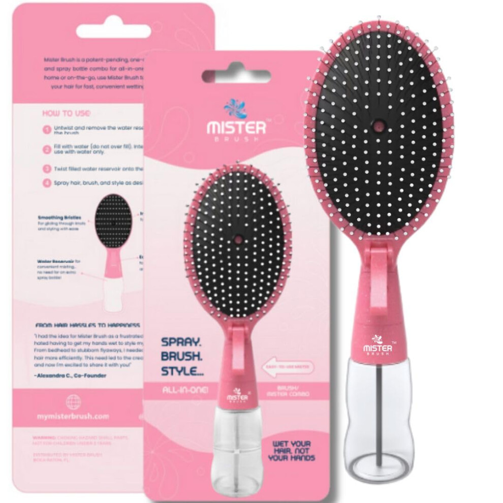 Pink 2In1 Detangling Hair Brush With Spray Bottle For Wet And Dry Hair Styling,