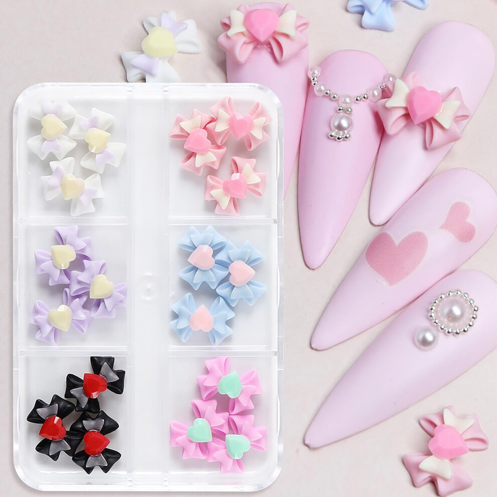 Nail Charms Set 3D Bow Knot Rhinestone and Pearl Finish Colorful Acrylic Nail Art Decorations