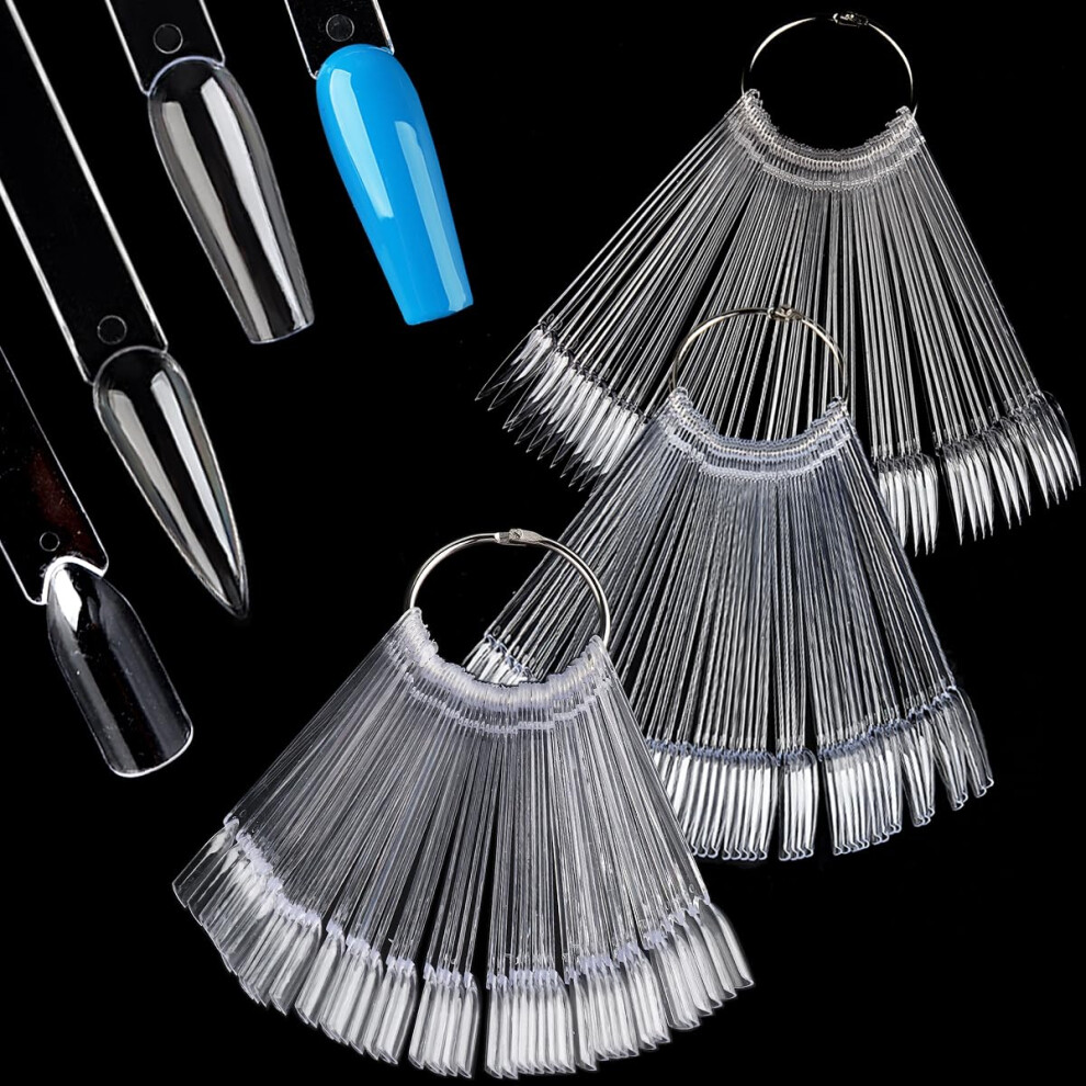 150pcs Clear Nail Swatch Sticks with Ring, Ballerina Square Stiletto Tips for Polish Display
