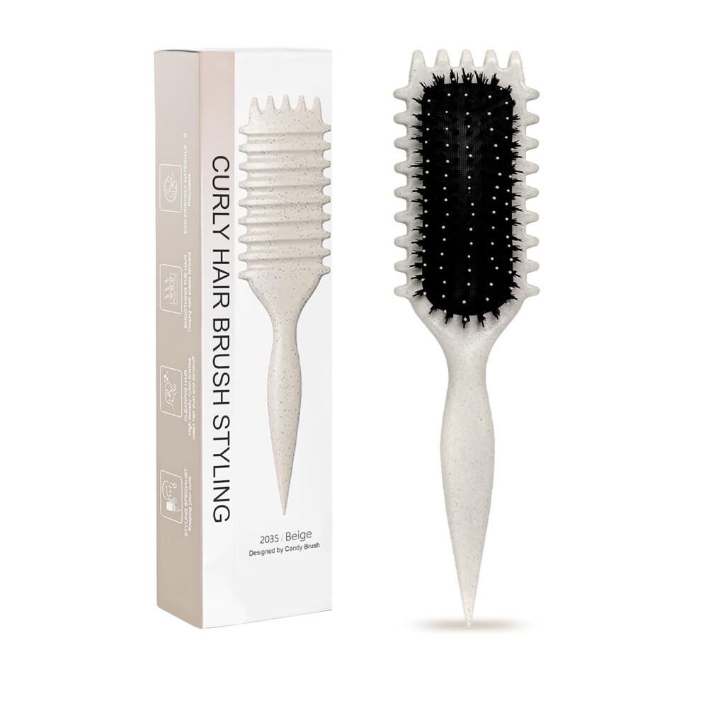 Beige Curl Defining Brush For 2A4c Curly Hair, Detangling Wet Or Dry Curls, Antifrizz Styling