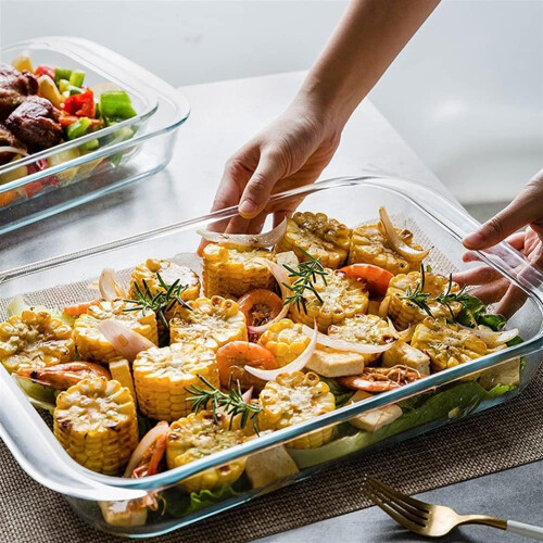 Glass Baking Dish 2L Clear Rectangular Tempered Oven Safe Casserole Pan Microwave Safe 2