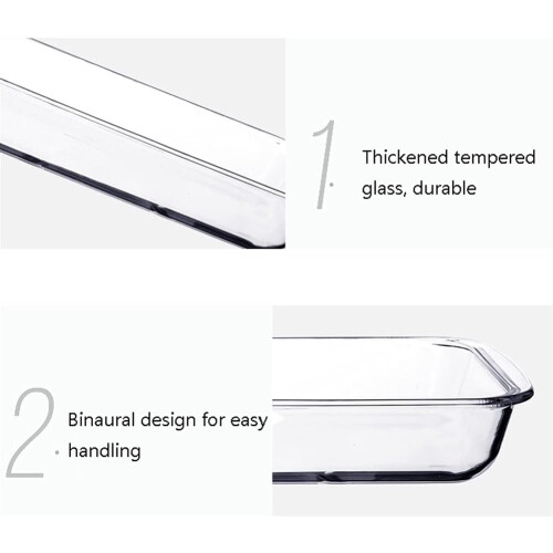Glass Baking Dish 2L Clear Rectangular Tempered Oven Safe Casserole Pan Microwave Safe 1